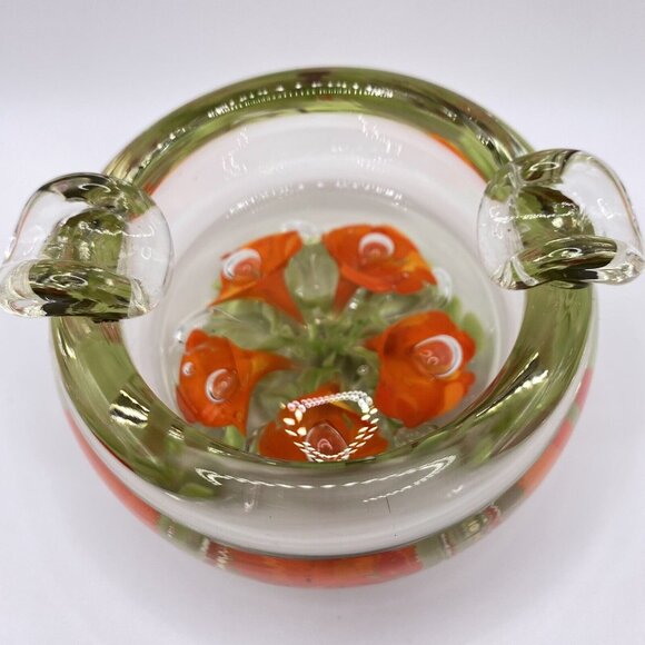 Vintage St. Clair Orange Trumpet Flower Glass Ashtray MCM - Picture 8 of 8